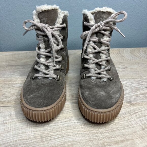 Paul Green Lace Up Platform Hiking Ankle Boots Tan Suede Gorpcore Size 6.5 US - Picture 4 of 11